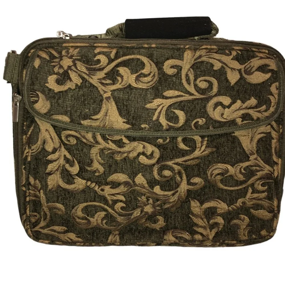 NEW Olive Green GOld Brocade Carpet LAP TOP computer weekender luggage b…